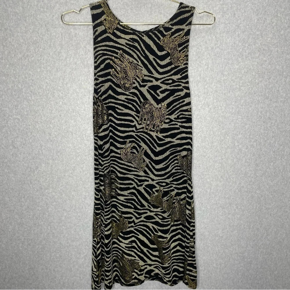 VTG Aspeed Design Gothic Punk Grunge Zebra Metallic Print Slinky Gold Mini Dress